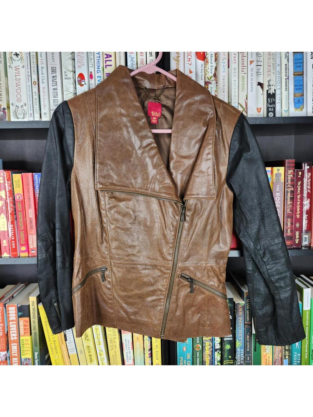 G.I.L.I. Genuine Leather Moto Jacket XS Brown & Black Zip Front